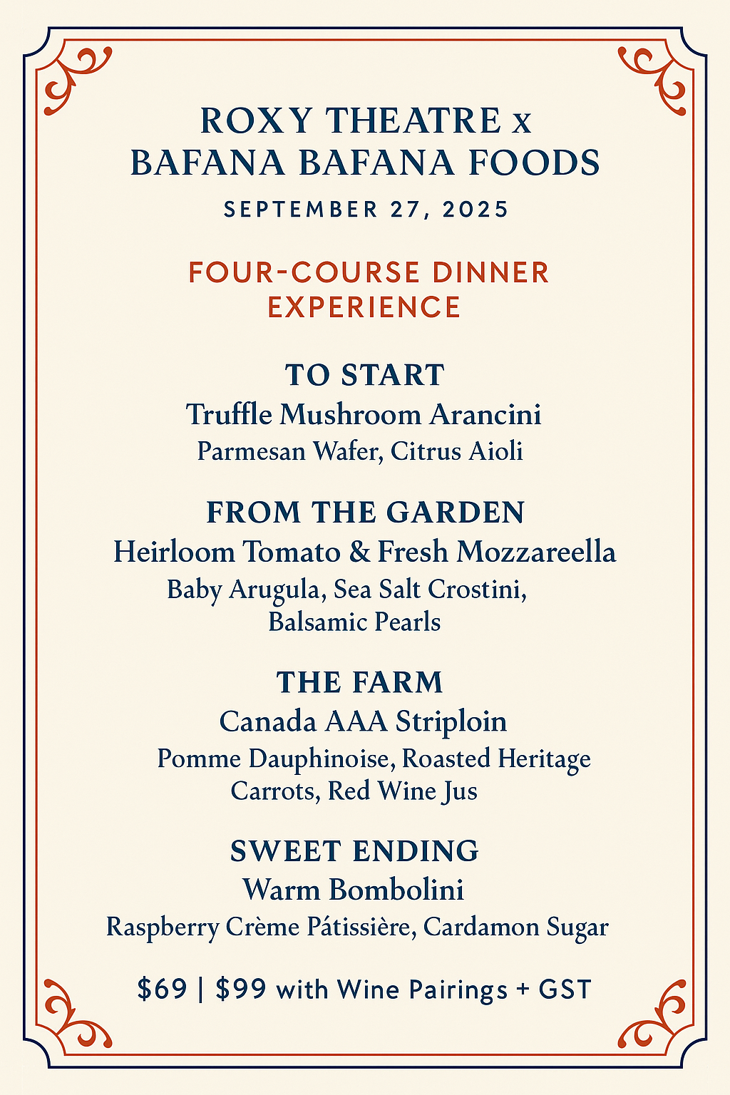 Event image 4 course Dinner with optional wine pairing